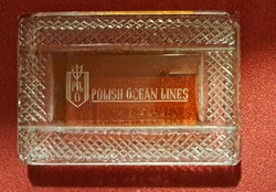 Polish Ocean Lines üveg levélnehezék – vintage hajózási relikvia