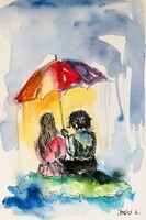 Az első szerelem art by Konrad Biro. Gyönyörű akvarell illusztráció. Egy hét-egy esély !