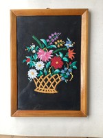 Hímzett  falikép , üvegezett keretben .