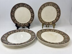 6db Antik Sarreguemines fajansz süteményes tányár "Blidah" mintával, 2 árnyalatban - RZ