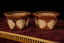 Régi Virágmintás kerámia Kaspó Párban - NINCS MINIMÁL ÁR !