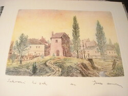 Gross Arnold Soproni házak eredeti színes rézkarc