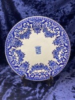 Antik 19.századi Gien fajansz tányér kobaltkék díszítéssel, középen nemesi címerrel- RZ
