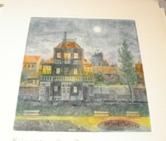 Gross Arnold Kisvárosi este I. eredeti színes rézkarc