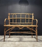 Vintage, old faux bamboo, carved wood tonet bench