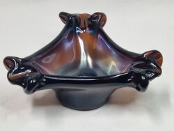 Régi gyönyörű irizáló színű vastag falú díszüveg hamutál hibátlan állapotban 17 cm. átmérőjű