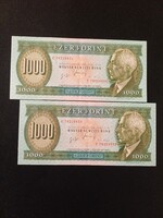 1996 Bartók 1000 forintos sorkövető páros ! [ XF gyenge pénztárca hajtás ]