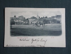 Képeslap,Szlovákia,Levice,Léva,Fő tér részlet,szekér,Amstetter Imre üzlet,Schubert Pál kiadás,1900-