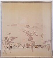 Japán nagy méretű selyemkép keretben