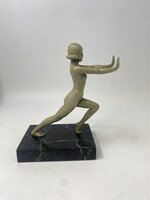 Ritka Art Deco stílusú női akt spiáter könytámasz szobor márvány talapzaton- RZ