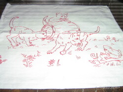 Aranyos hímzett cicás díszpárna