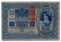 1000 Korona Bankjegy 1902 DEUTSCHÖSTERREICH bélyegzéssel F