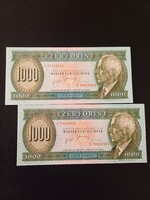 1996 Bartók 1000 forintos sorkövető páros ! [ XF gyenge pénztárca hajtás ]