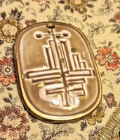 Herendi porcelán medál - Modernista stílusú, absztrakt aranyozott ritkaság, jelzett darab