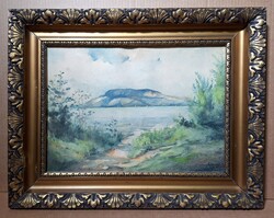 Balaton, Badacsony látképével, szép keretben! Vitorlások a tavon - Somogyi Gábor alkotása