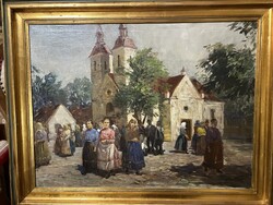 Gyertyányi Németh Gyula - Vasárnapi idill..60x80cm plusz kerete..(!)