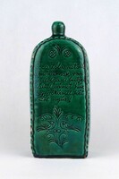 1Y534 Gyönyörű zöld mázas feliratos vásárhelyi VÉKONY pálinkás butella