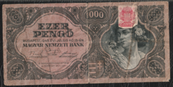 1000 Pengő 1945 többszörösen hajtott forgalmi papírpénz.