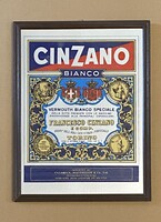 CINZANO, KOCSMAI ALKOHOL, ITAL REKLÁM, ÜVEG LAPON, KERETBEN 40.5 X 30 CM