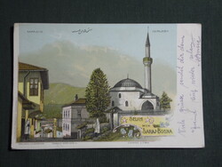Postcard, bosnia and herzegovina, sarajevo, careva džamija, emperor's mosque, city view, 1900-