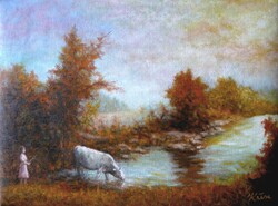 Itatás. Naplemente * Nívós olajfestmény * Hüse J. * Jegyzett *