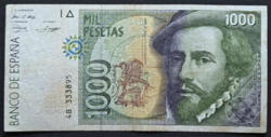 Spanyolország 1000 Pesetas 1992, F+.