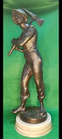 Antik "Meunier" bányász bronz szobor 56 cm magas 8,5 kg 19 sz vége