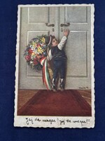 Régi futott képeslap 1936-ból, Pólya Tibor grafika