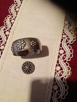 Retro iparművészeti  ötvös karperec / karkötő és bross / kitűző  - ezüstözött réz