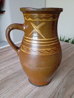 Antik, mázas tejes köcsög - népi kerámia
