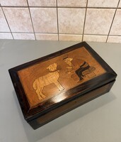 Mikulás intarziás antik fadoboz!