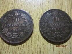 Itália  1862 M   10 Centesimi   VF