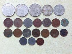 Magyarország 22 db Különböző Érme 1,2,10 Fillér 1,2 Pengő 1926-1944