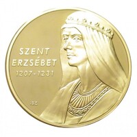 Magyarország,Nagy Magyarok sorozat - Szent Erzsébet - aranyozott proof UNC réz
