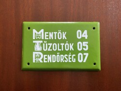 Mentők 04, Tűzoltók 05, Rendőrség 07 - zománctábla