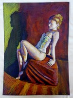 Aktmodell fűzőben Modern impresszionista festmény. Kagyerják Attila Tamás alkotása