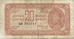 20 dinár 1944 Jugoszlávia Partizán bankjegy 1.