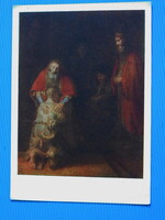 Szovjet Képeslap, művészet, festmény motívum, Rembrandt: A tékozló fiú hazatérése