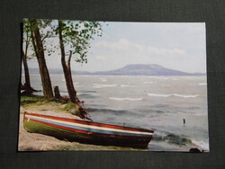 Képeslap,Balaton part,csónak,Badacsony látkép,részlet, 1974-