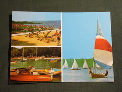 Képeslap,Balaton part,strand,motorcsónak,vitorlás hajó,játszótér látkép,részlet, 1984-