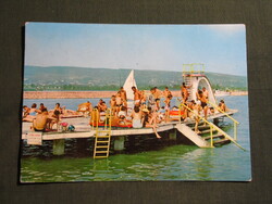 Képeslap,Balaton part,móló,kikötő,strand stég,vitorlás hajó látkép,részlet, 1974-
