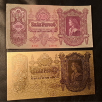 Certifikációval, aranyozott 100 Pengő bankjegy, replika, és a modellje