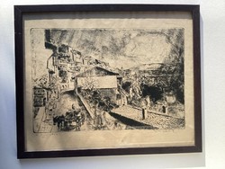 Aszódi Weil Erzsébet ( 1901 - 1976 ) Bulgár utca című rézkarca , üvegezett kertben .