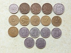 Belgium 17 db Különböző Érme 5,10,20,50 Francs Frank 1969-1994