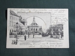 Képeslap,Pécs,Irgalmasok utcája,templom látkép,részlet,Fischer Henrik kiadás Pécs,1900-