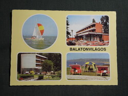 Képeslap,Balatonkenese,SZOT üdülő,étterem,presszó,vitorlás hajó látkép,részlet,1981-