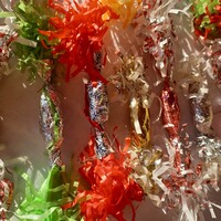 Régi, kézzel készült szaloncukor karácsonyfadísz- 15 db. retro, vintage