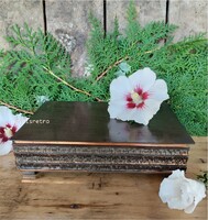 Bronz vagy réz retro iparművészeti fabetétes doboz zenél zenélő zenedoboz