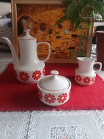 Hollóházi porcelán jelzett kávés kancsó, tejszínes és cukortartó