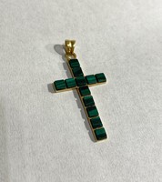 18K ARANY KERESZT MEDÁL MALACHIT KÖVEKKEL - 4.7 g